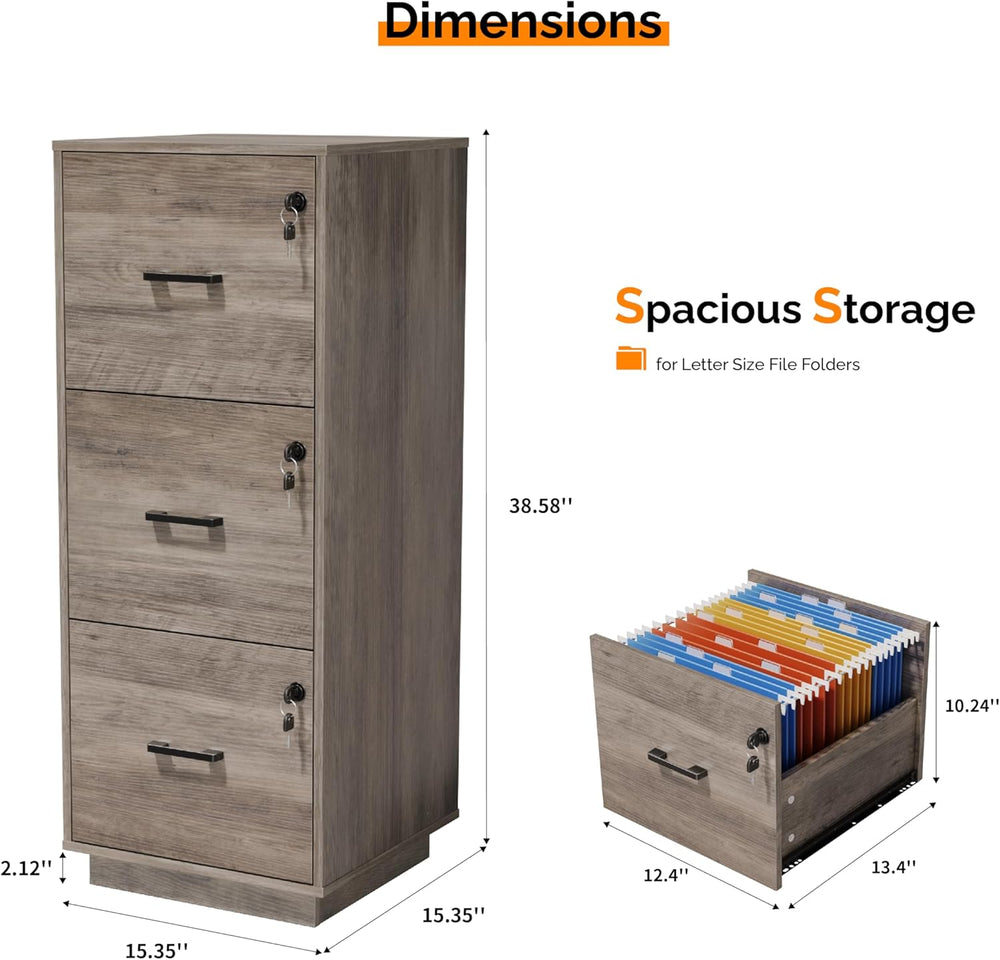 VINGLI 3 Drawer File Cabinet with Lock, Home Office Filing Organizer, for Let...