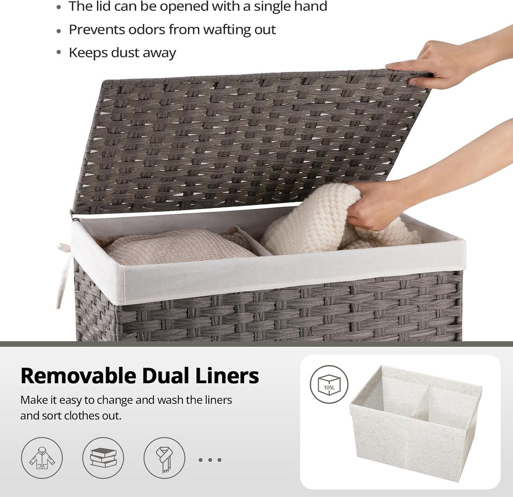 OIAHOMY Storage Basket with Lid, 27.7 Gallon (105L) Blanket Basket with Remov...