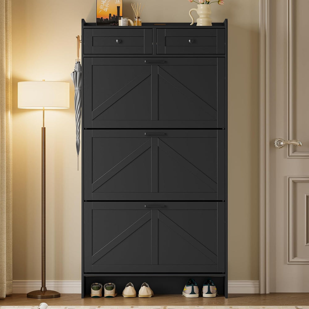 BORNOON Shoe Storage Cabinet for Entryway, Farmhouse Narrow Shoe Cabinet with...