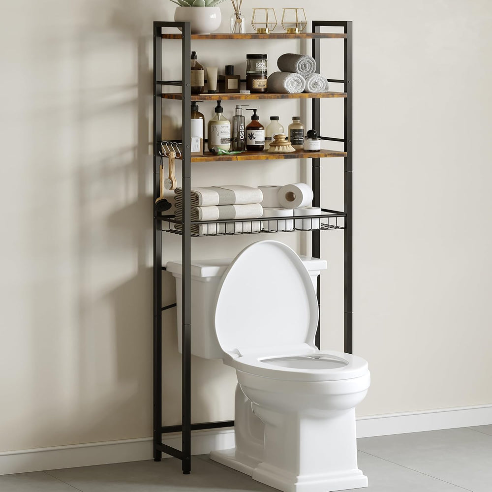 Over The Toilet Storage Shelf, 4-Tier Bathroom Organizer with Basket & Ho...