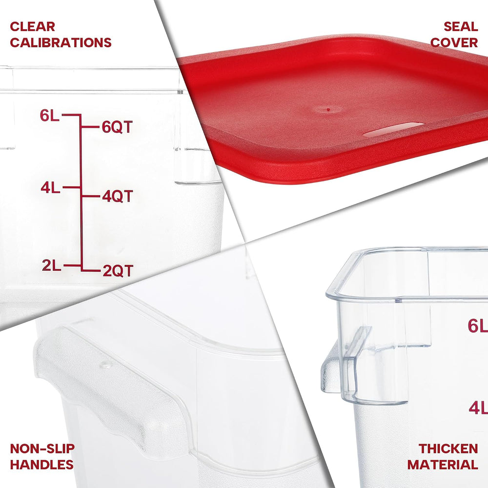 BIEAMA 4 Pack 6 Qt Square Food Storage Containers with Lids, NSF, Clear