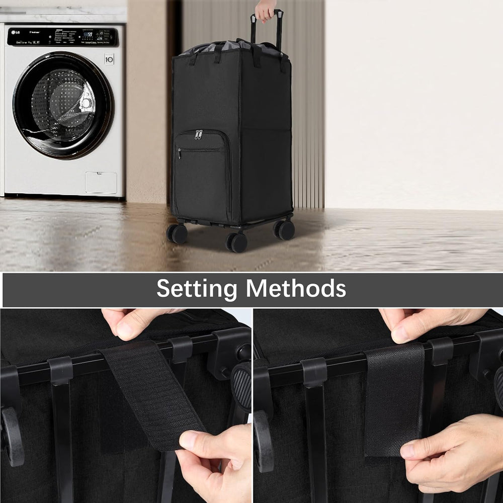 Bukere Extra Large Rolling Laundry Basket with Wheels, 90L Freestanding Colla...