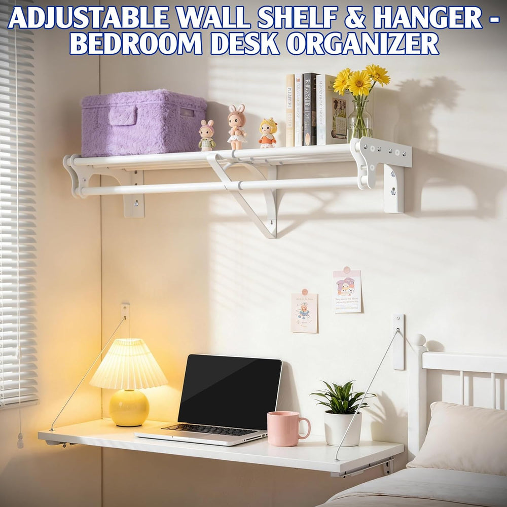 Closet Shelf with Hanging Rod, 28-48'' Expandable Closet Rod with Shelf