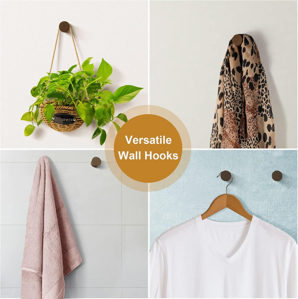 bsdonte 12 Pack Wood Wall Hooks, Natural Wooden Coat Hooks Wall Mounted, Hand...
