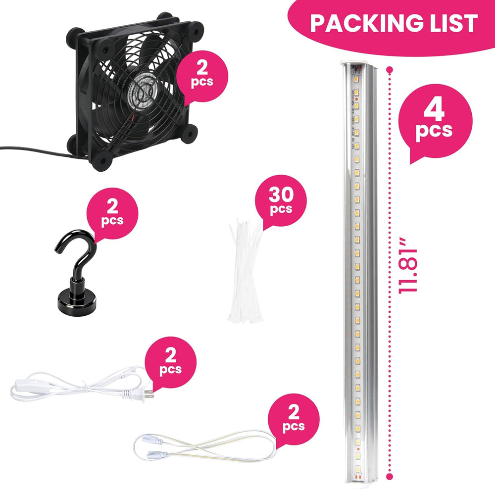 LUVCOSY 4 Pack T5 Grow Light Strips + 2 Pack USB Fans for Indoor Plants