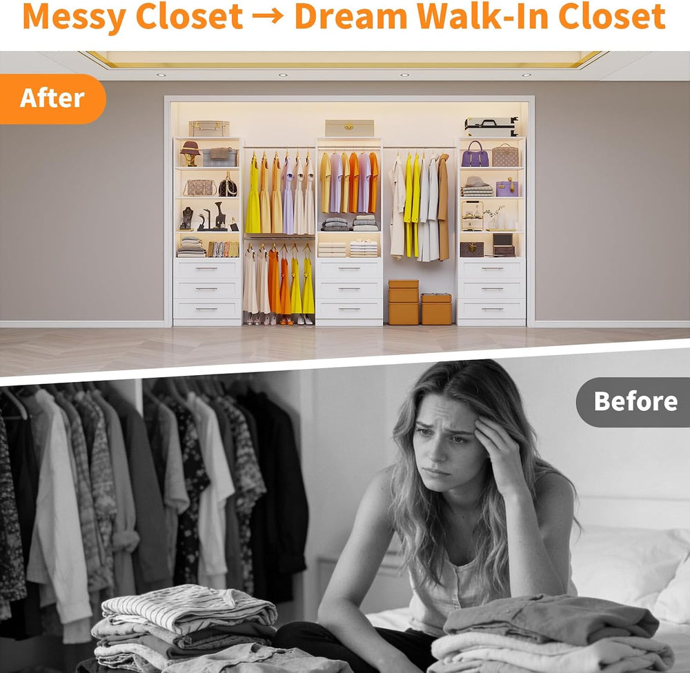 Closet System with 3 Sets, 6–15 FT Closet Organizer System with 9 Drawers, 9 ...