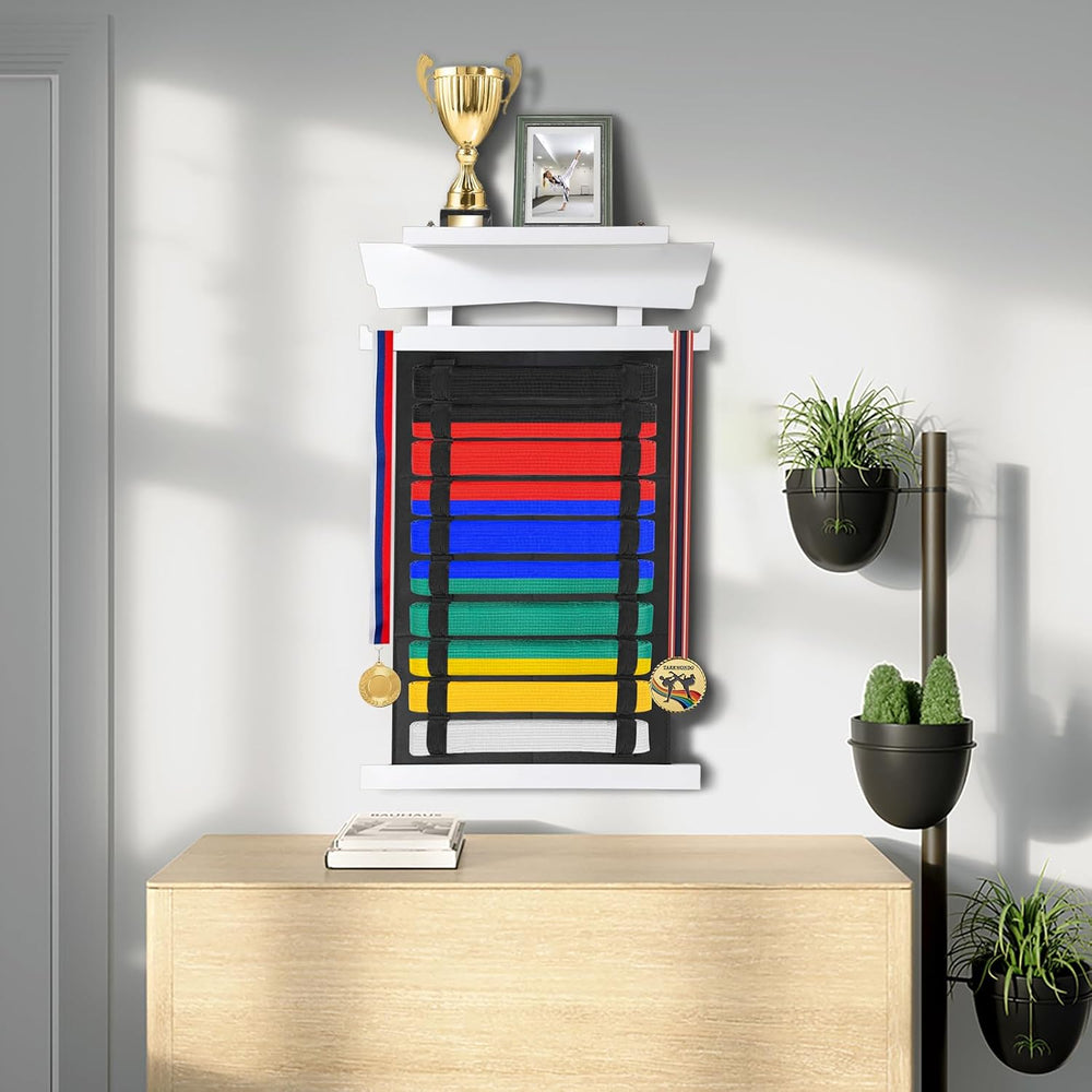 10 Belts Karate Belt Display Rack with Personalized Stickers