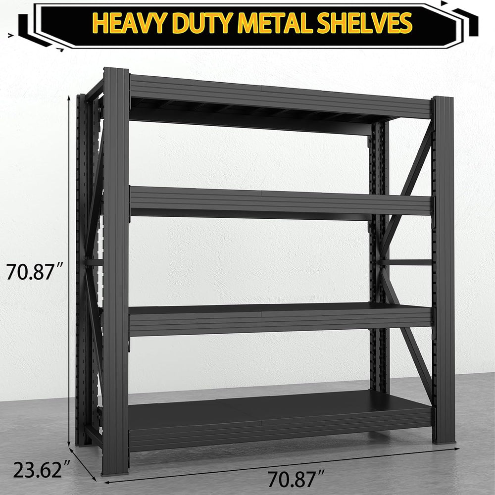 71" W Metal Shelving Unit, 4-Tier Adjustable Storage Shelves