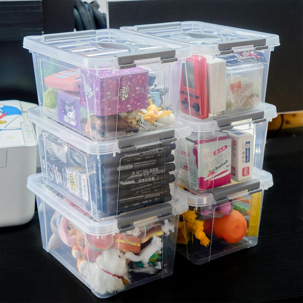 Eslite 6 Quart Plastic Stackable Storage Latch Bins,Clear Latching Box with H...