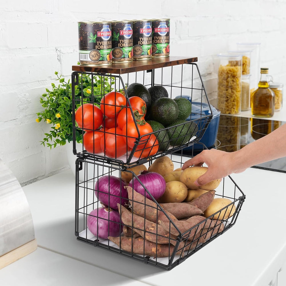 2 Tier Stackable Wall Mounted Hanging Basket, Fruit Basket for Kitchen Counte...