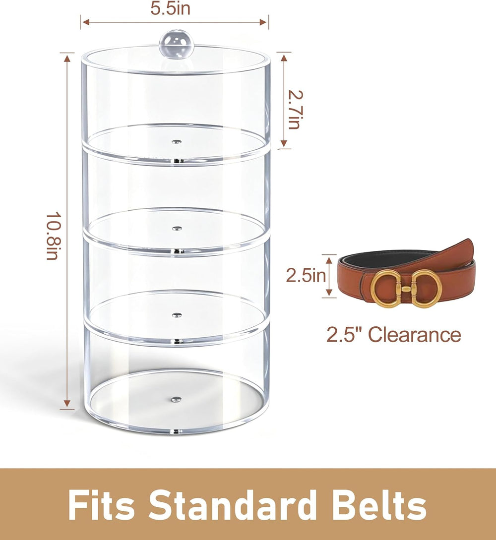 Belt Organizer, 4-Tier Acrylic with Dust Cover, for Closet, Clear
