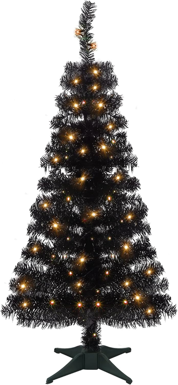 Juegoal Lighted Artificial Halloween Black Christmas Tree, Pre-lit 4 FT Black...