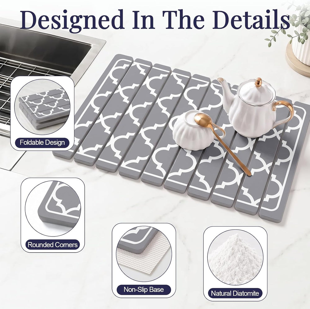 Large Stone Dish Drying Mat Set for Kitchen Counter Gray
