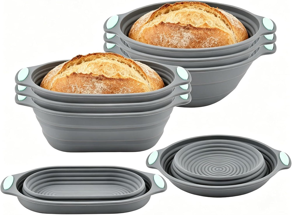 8 Pack Silicone Banneton Bread Proofing Basket, 10" Oval & 9" R...