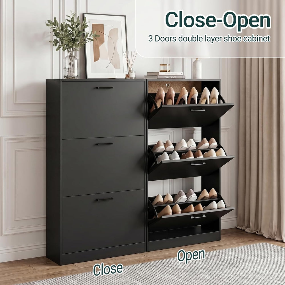 Slim Narrow Shoe Cabinet with 3 Flip Drawers for Entryway, Hallway