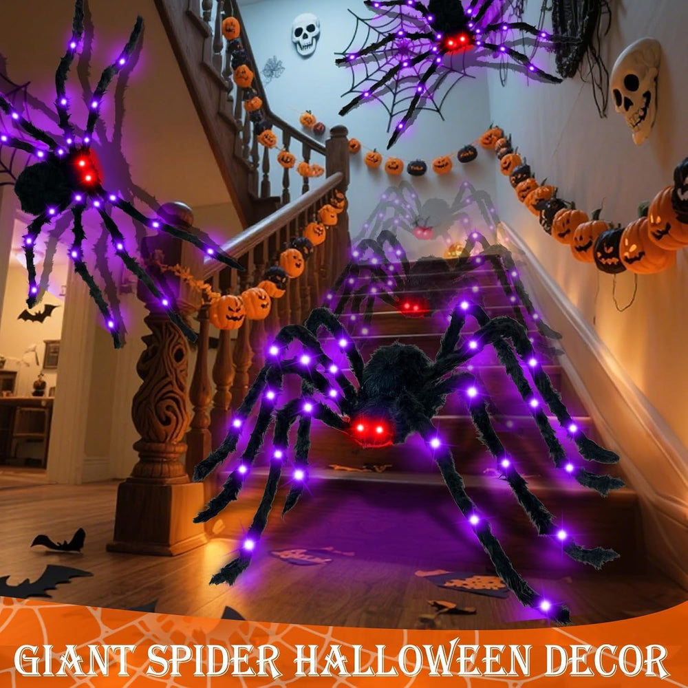 2Pack 5Ft Giant Light Up Halloween Spider Decorations with 8 Modes 52 LEDs