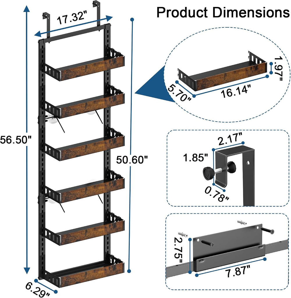 6-Tier Over the Door Pantry Organizer, Adjustable Basket Spice Rack