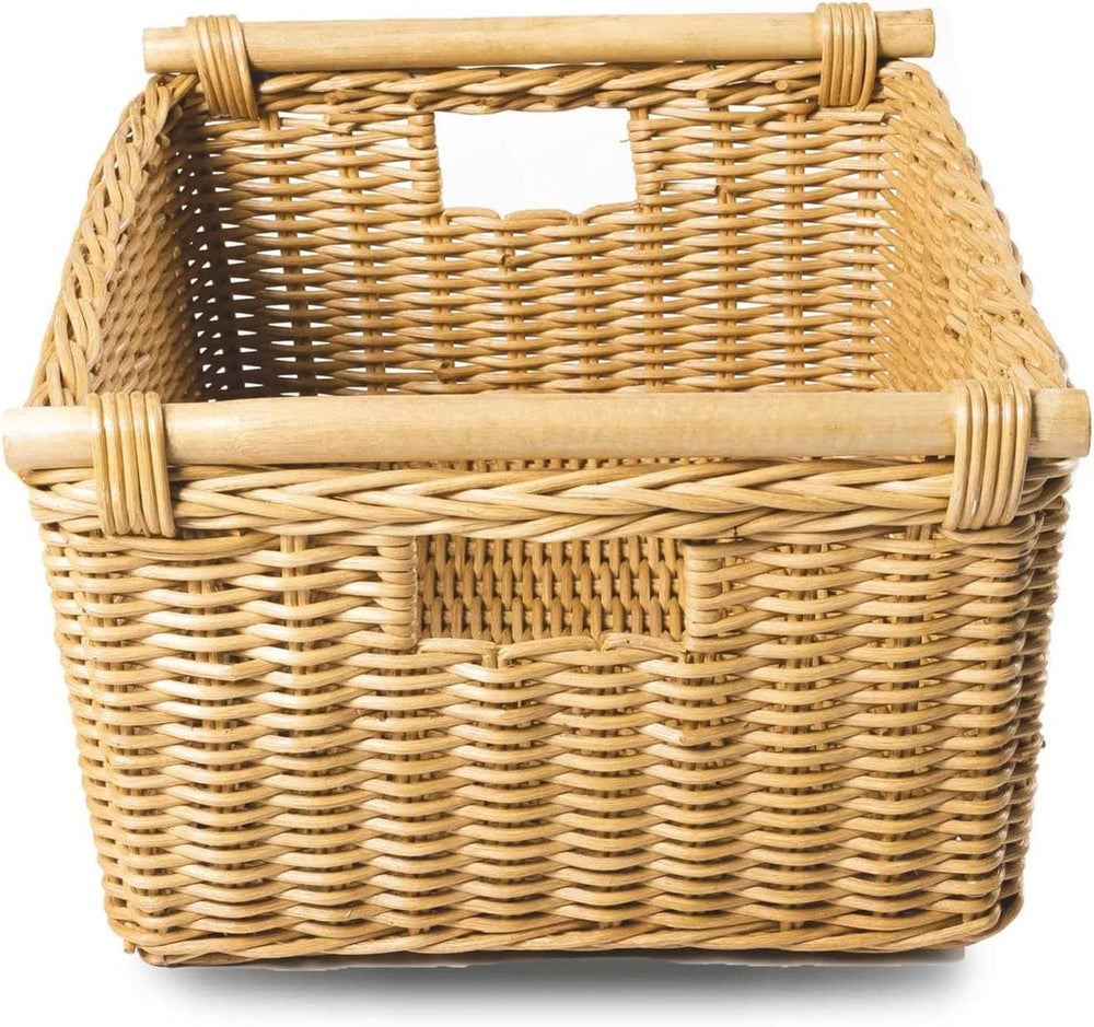 The Basket Lady Pole Handle Wicker Storage Basket, S, Sandstone