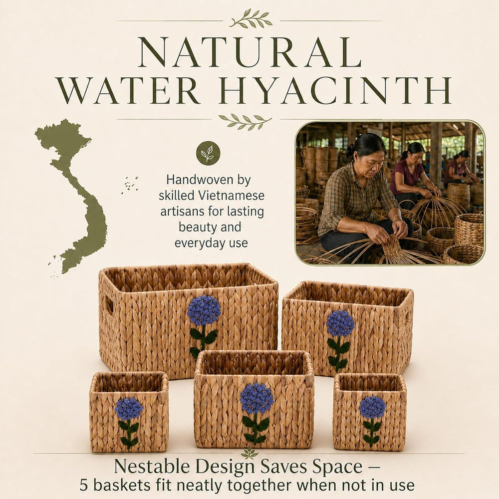 Water Hyacinth Woven Decorative Baskets - Pantry Organizers and Storage | Set...