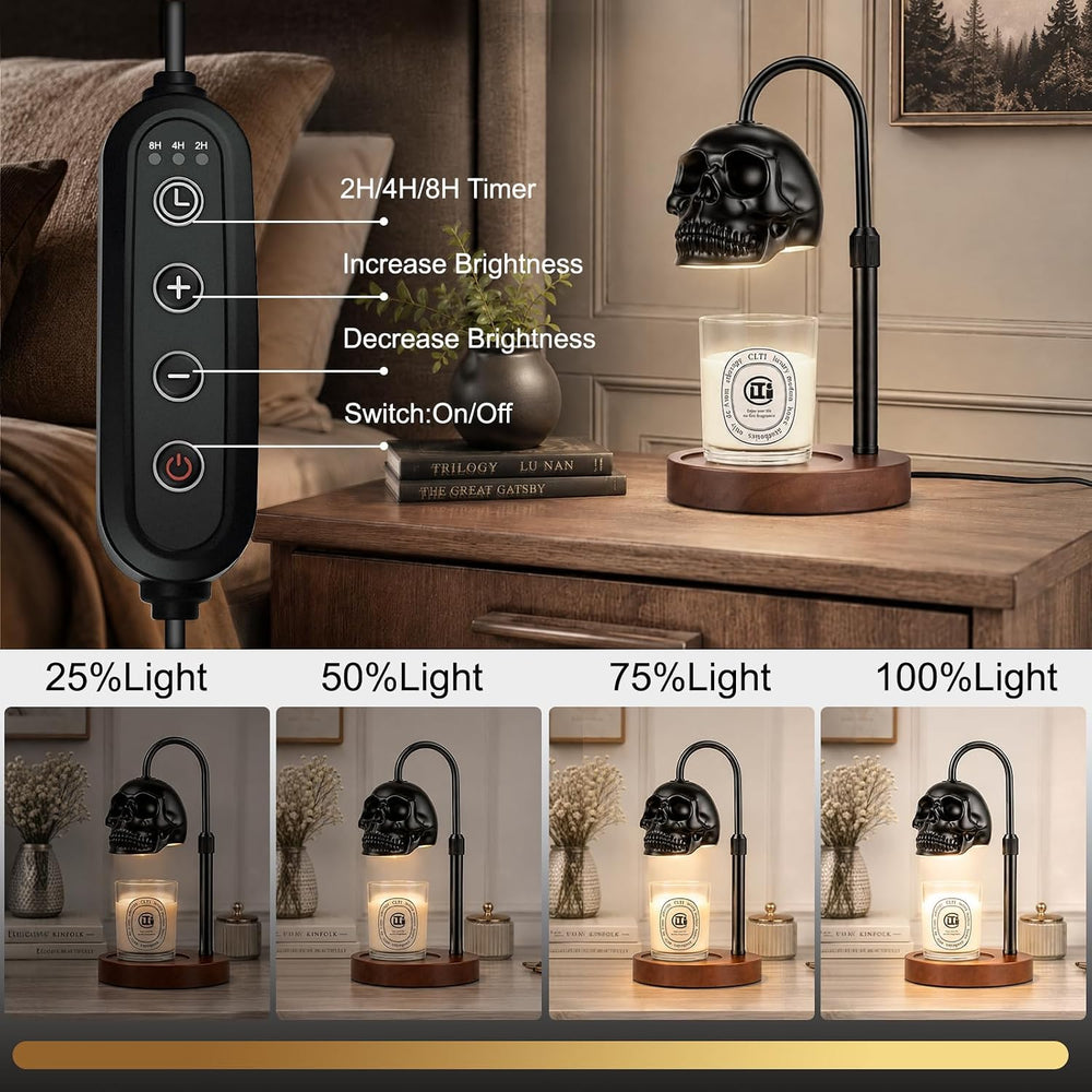 Skull Candle Warmer Lamp with Timer & Dimmer Black Spooky Halloween Decor