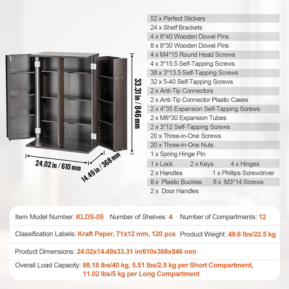VEVOR Media Storage Cabinet, DVD Cabinet with Adjustable Shelves Espresso