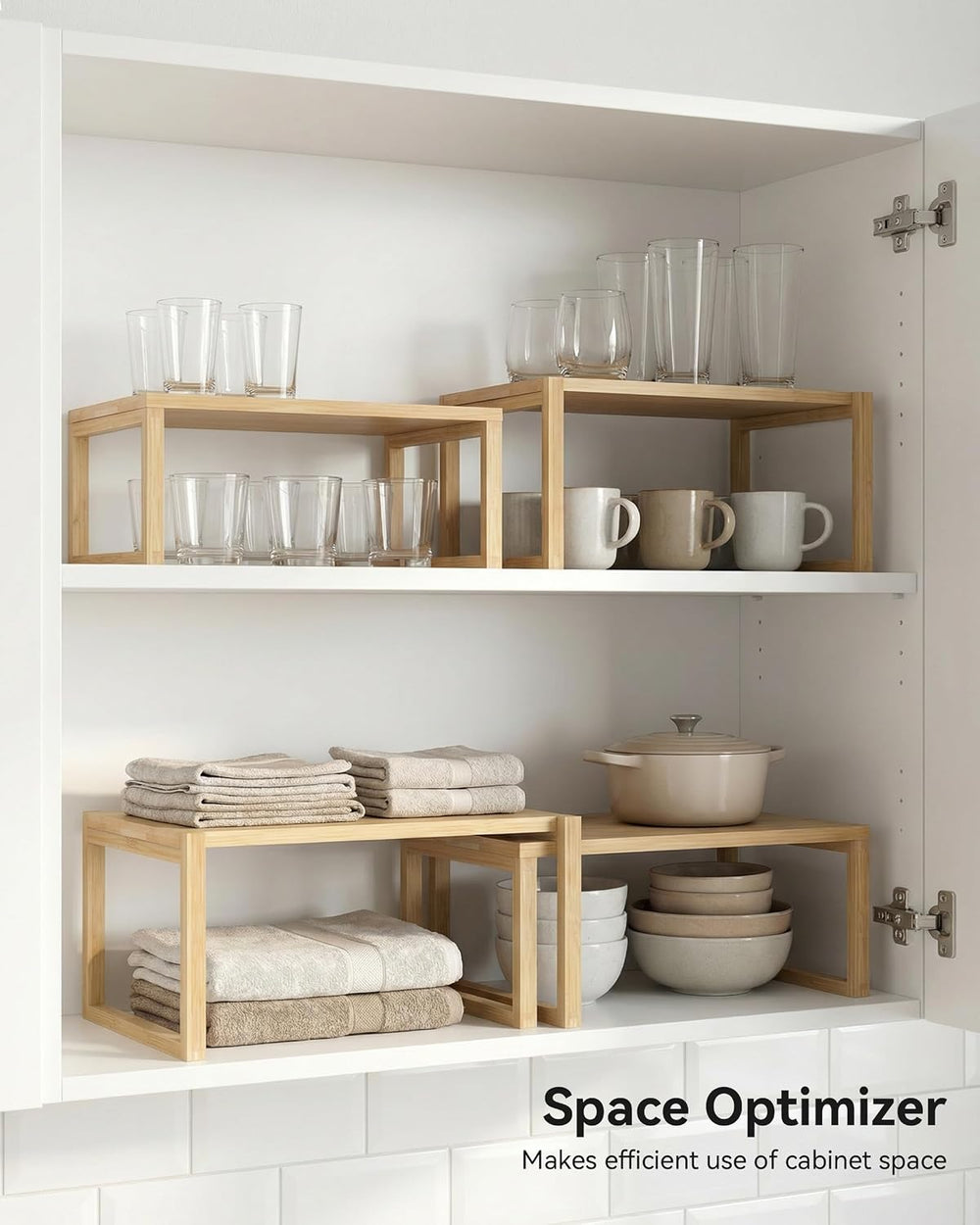 Bamboo Cabinet Organizer Shelf, Kitchen Shelf Organizer,2 Packs