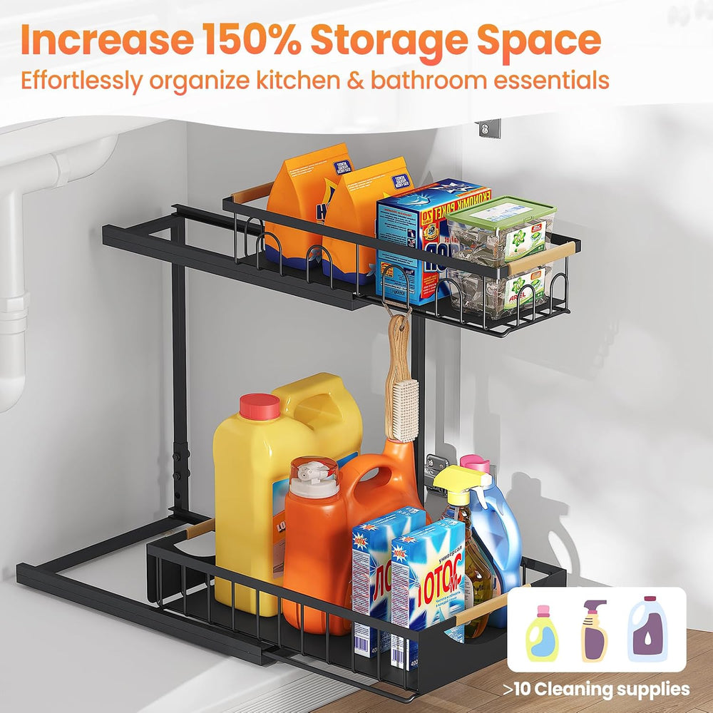 Under Sink Organizer and Storage for Bathroom and Kitchen - 2 Pack 2 Tier