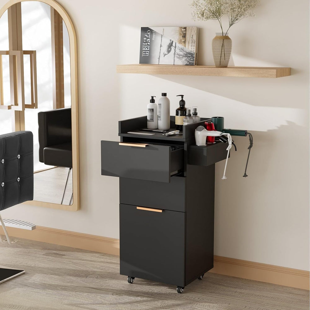 OmySalon Salon Cart with Wheels, 3-Tier Rolling Hair Styling Station, 2 Drawe...