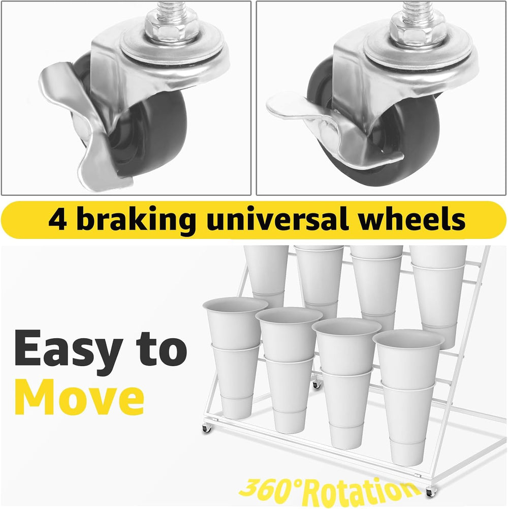 Flower Display Stand, 4 Tier Heavy Duty Moving Plant Cart Shelf with 16 Bucke...