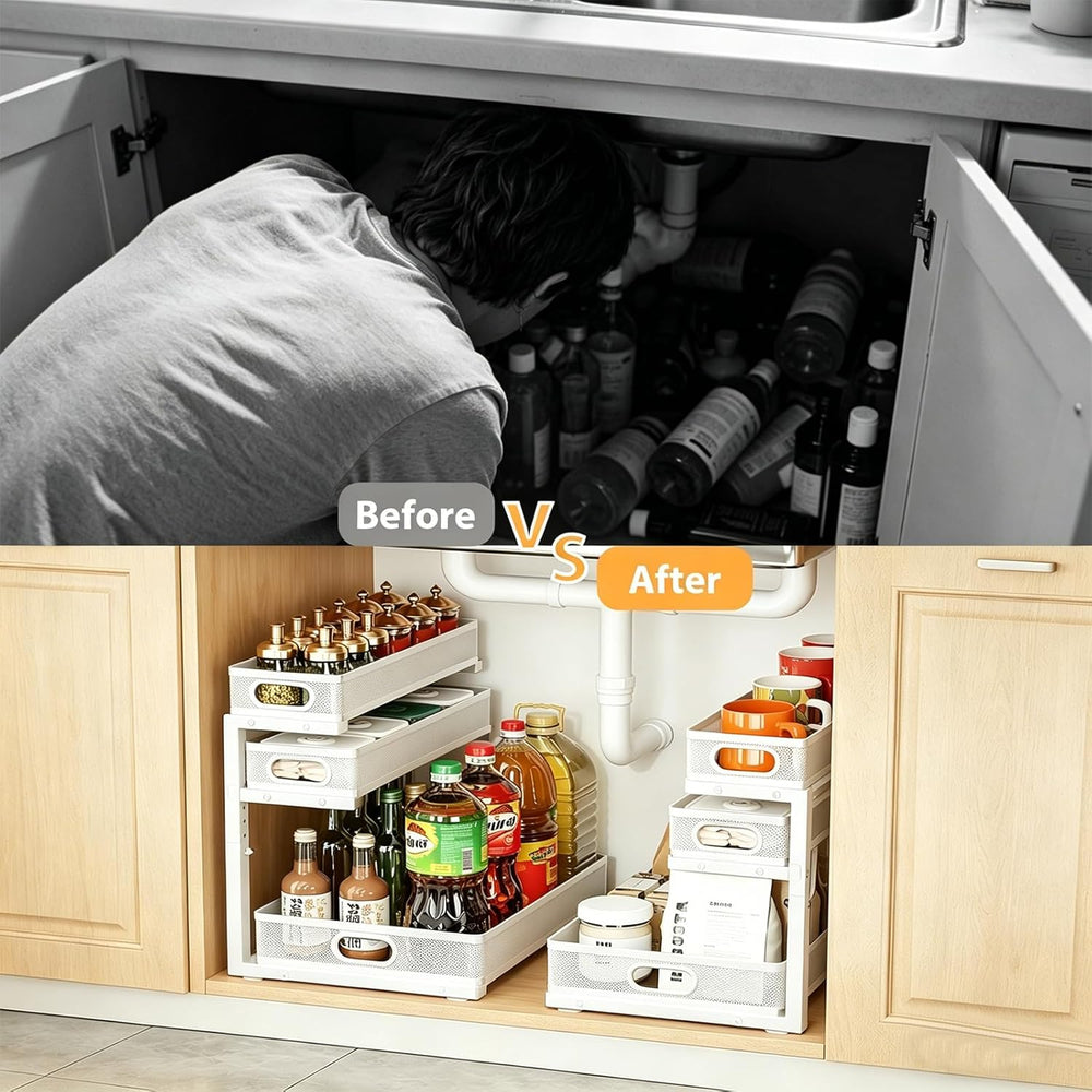 2 Pack Under Sink Organizer, 3-Tier Pull Out Kitchen Cabinet Organizer