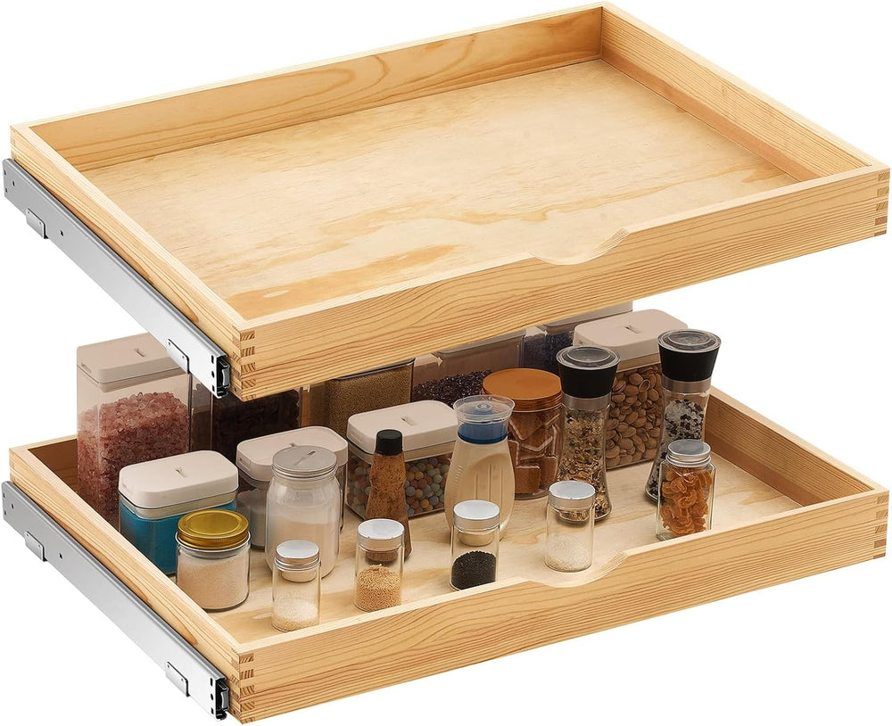 2 Set Wood Pull out Cabinet Organizer, Wood Color, 30'' X 21''...