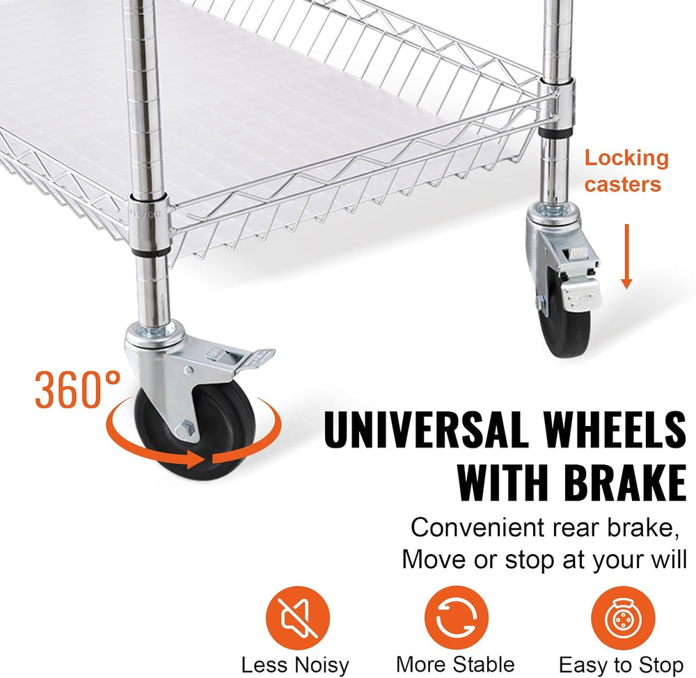 VEVOR Kitchen Utility Cart, 3 Tiers, Wire Rolling Table with 661 LBS Capacity...