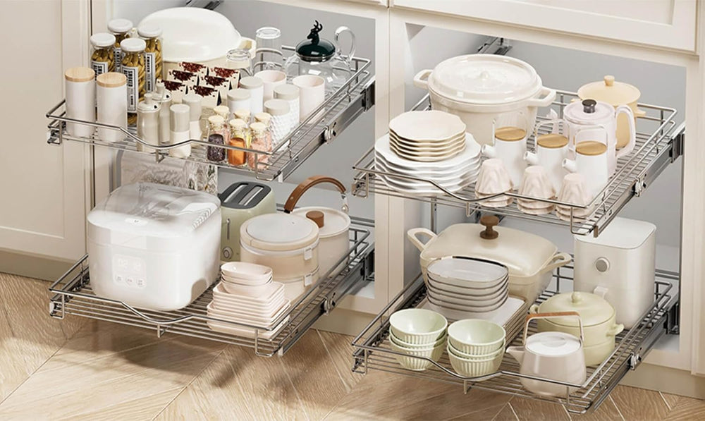 DINDON 2 Tier Pull Out Cabinet Organizer (20" W X 21" D), Double Ti...