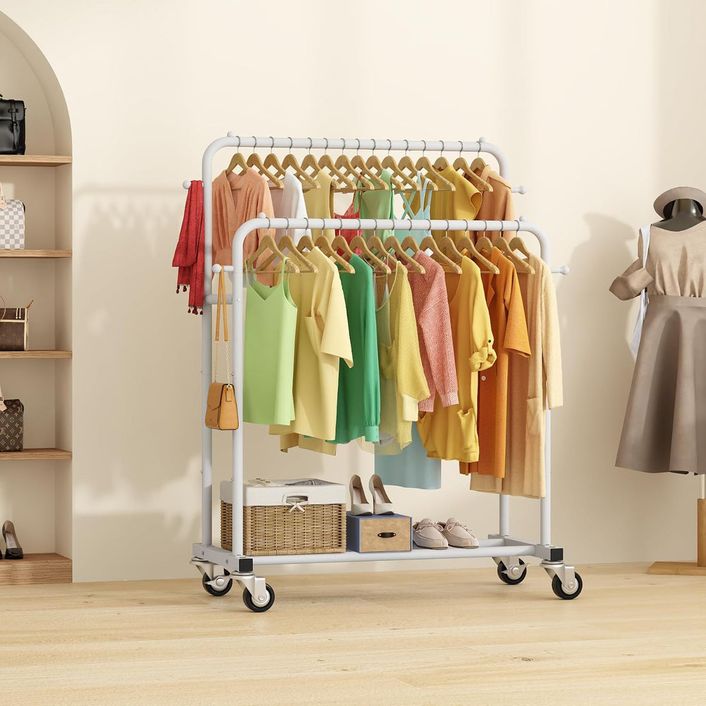 Laiensia Double Rods Garment Rack with Wheels, Clothing Rack for Hanging Clot...