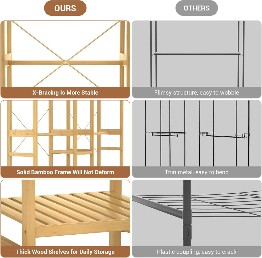 Homykic Bamboo Clothing Rack with Shelves, 70” Wide Closet System, 78.8”H