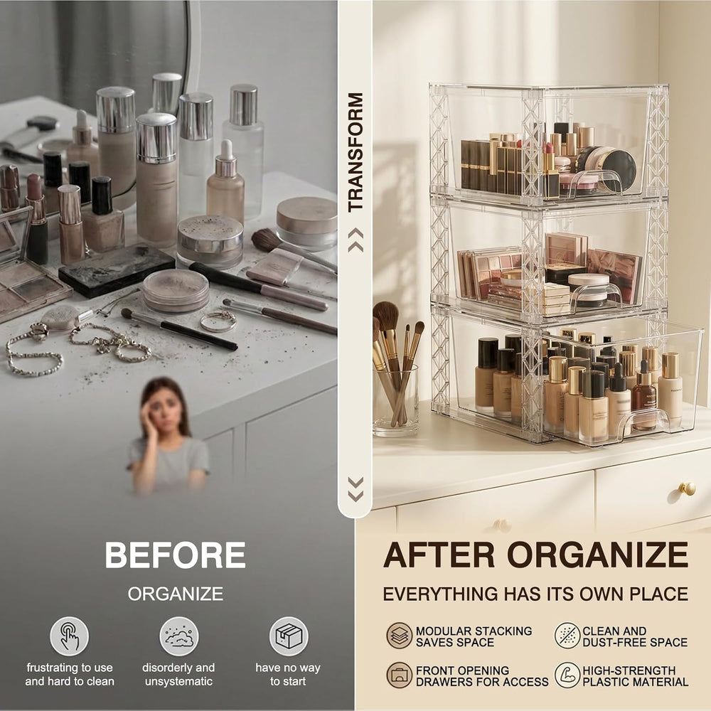 Stackable Storage Drawers 4 Pack 7in Under Bathroom Sink Organizer Boxes