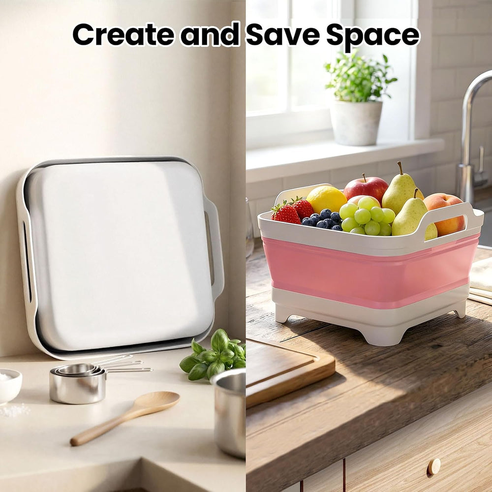 Volnamal Collapsible Wash Basin with Drying Rack & Drain Plug (Pink)