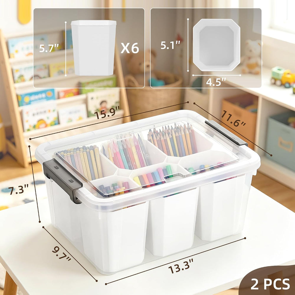 Citylife 17QT 2-Pack Clear Storage Bins with Lid 6 inserts Stackable