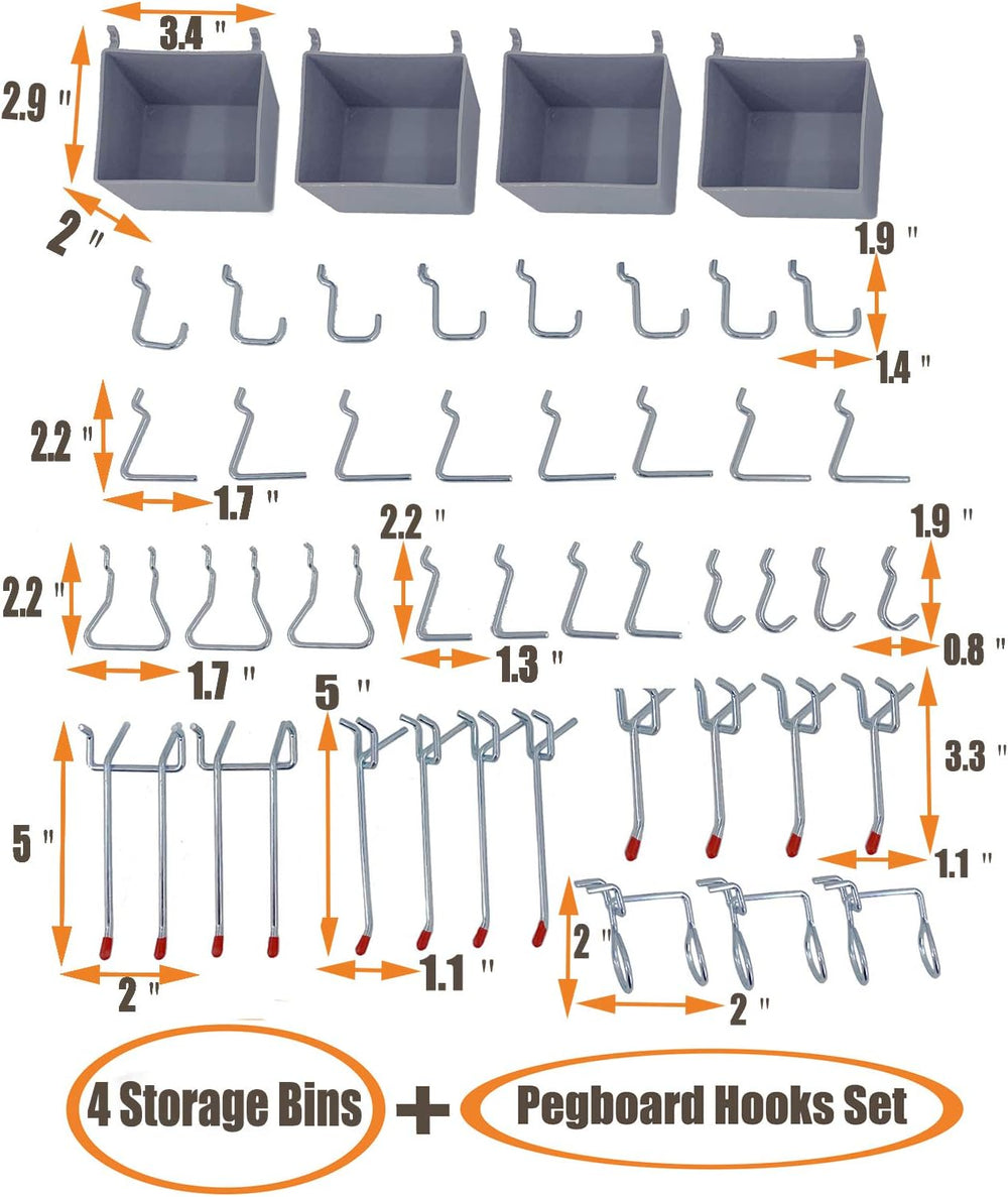 Wallmaster Garage Pegboard Storage Organizer - 48pcs Pegboard Hooks Set