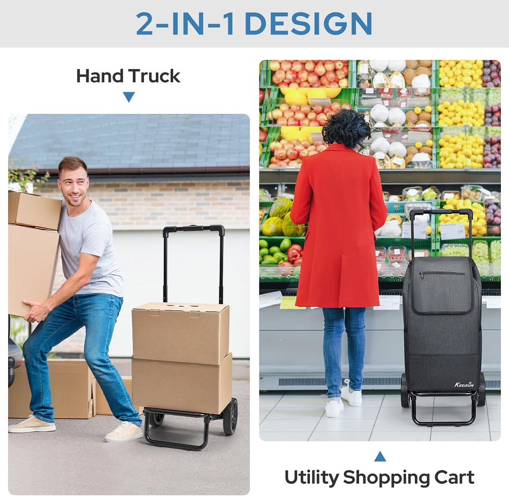 KEDSUM 2-in-1 Shopping Cart, 330LB Foldable Grocery Cart with Wheels,Black