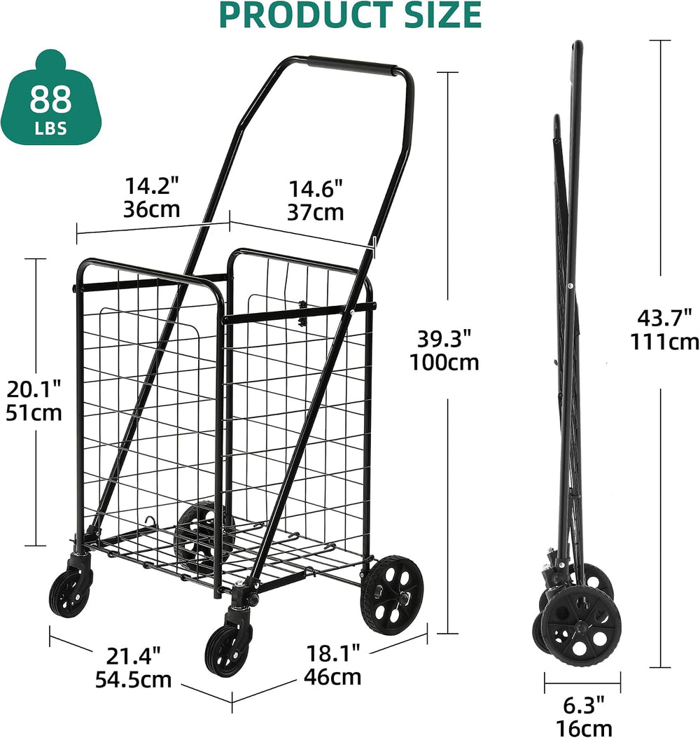 YITAHOME Folding Shopping Cart with Liner, Foldable Grocery Cart