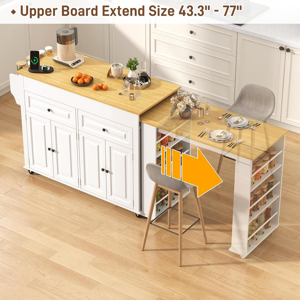80"-48" Extendable Kitchen Island with Extended Dining Table and Po...
