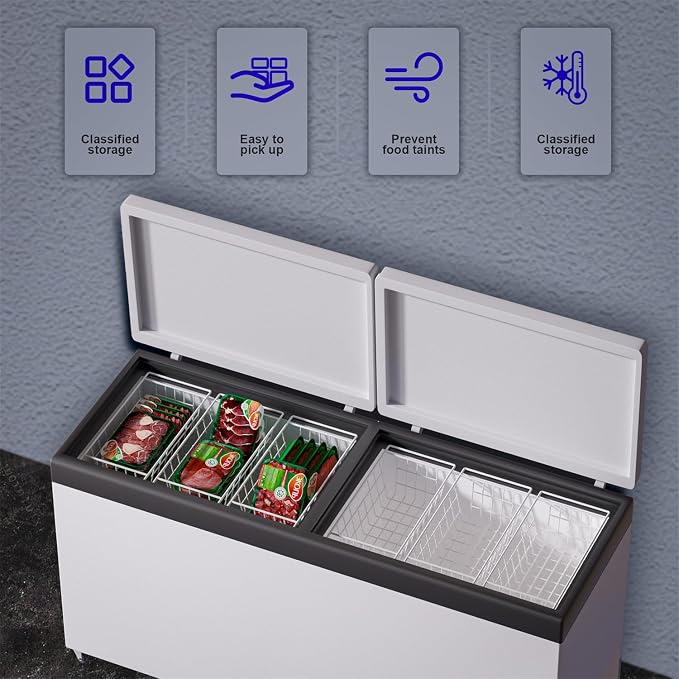 SANNO 17.5in Chest Freezer Basket, Freezer Organizer Bins, Sturdy Metal Wire