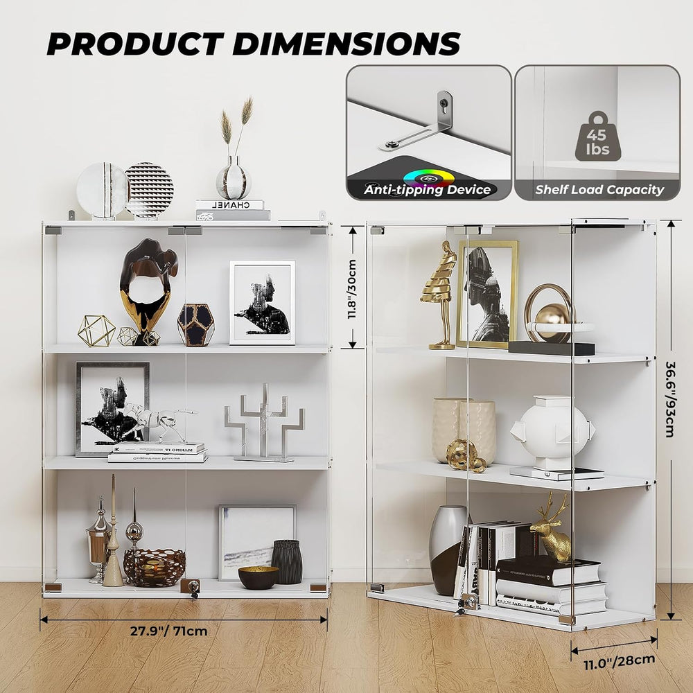 VersionTECH. Glass Display Cabinet with RGB LED Lights, Full-View Display, 3-...