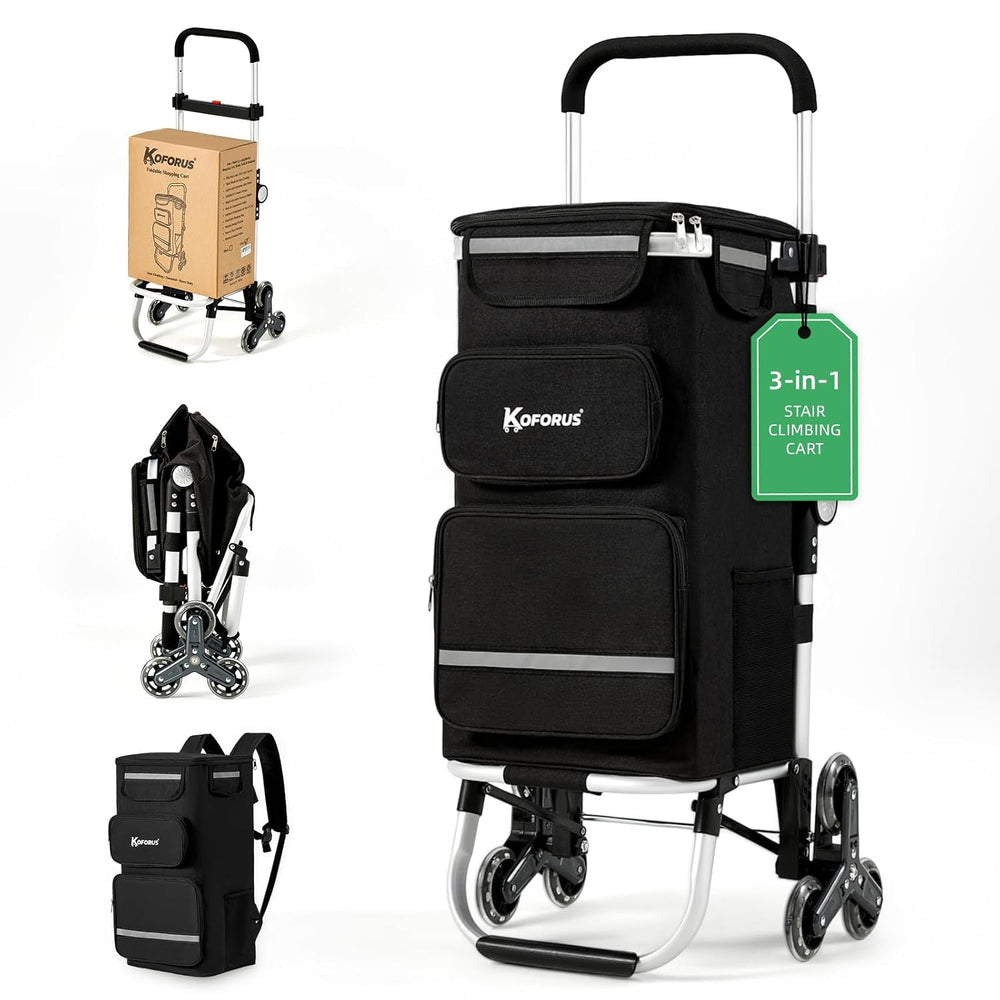 Stair Climbing Shopping Grocery Cart - 55L Total Storage, Black