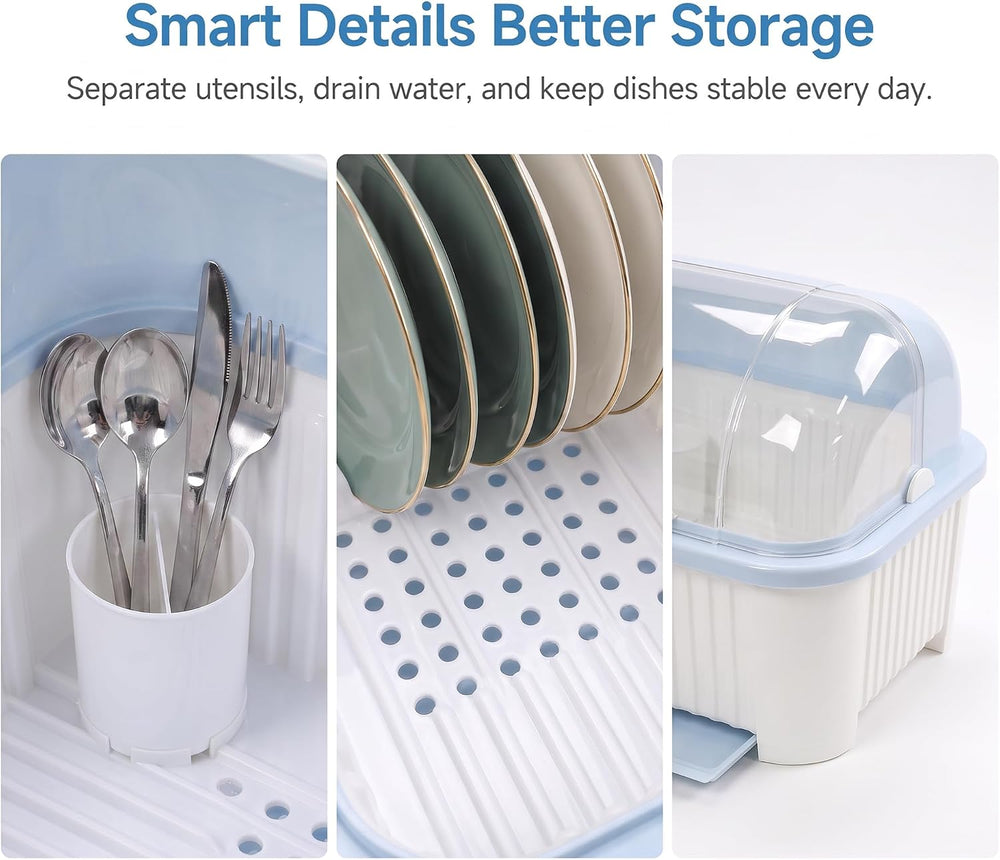 PureBox Large Capacity Dish Drying Rack and Drain Board with Flip-Up Lid Cove...