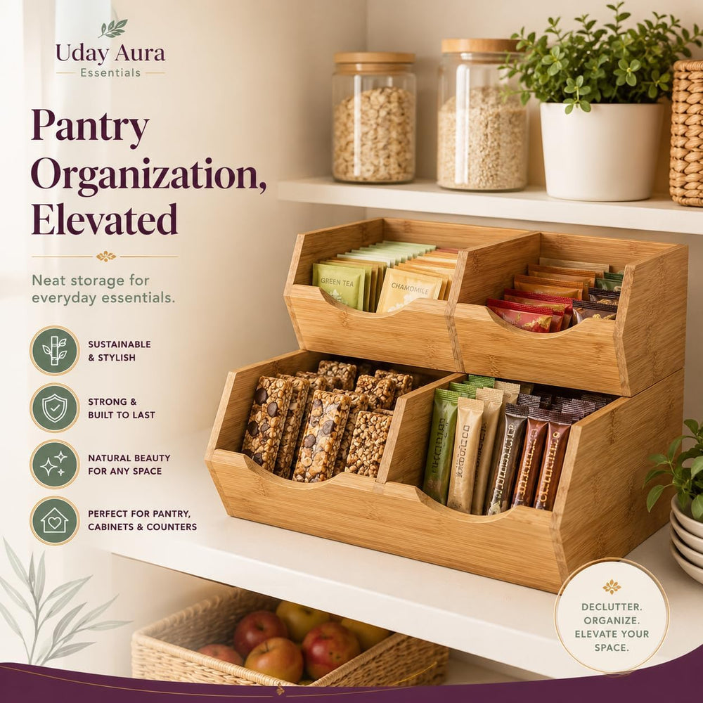 Bamboo Pantry Storage Bins - Stackable Potato & Onion Storage Bin Set of ...