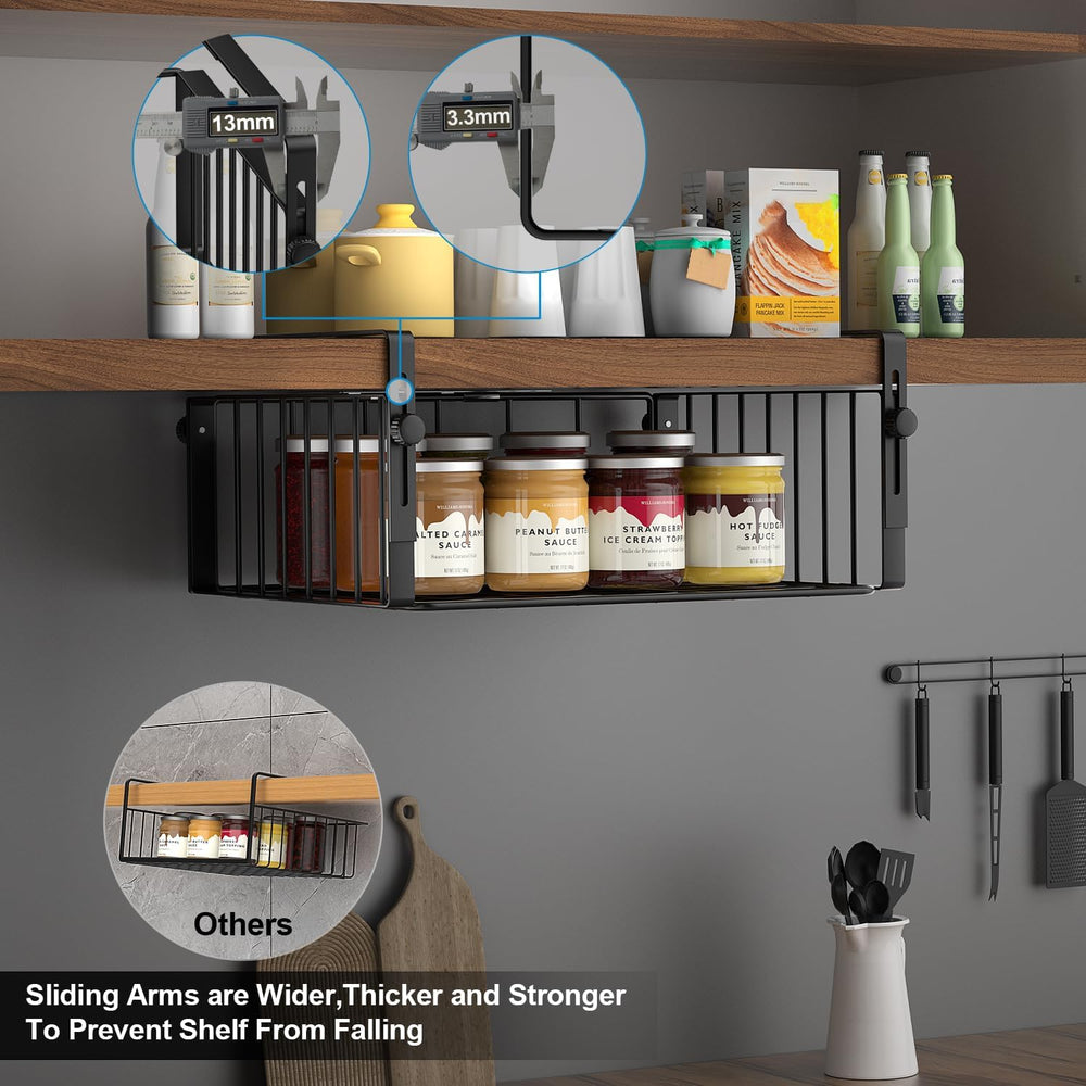 2Pack Under Shelf Storage Basket Organizer, Black