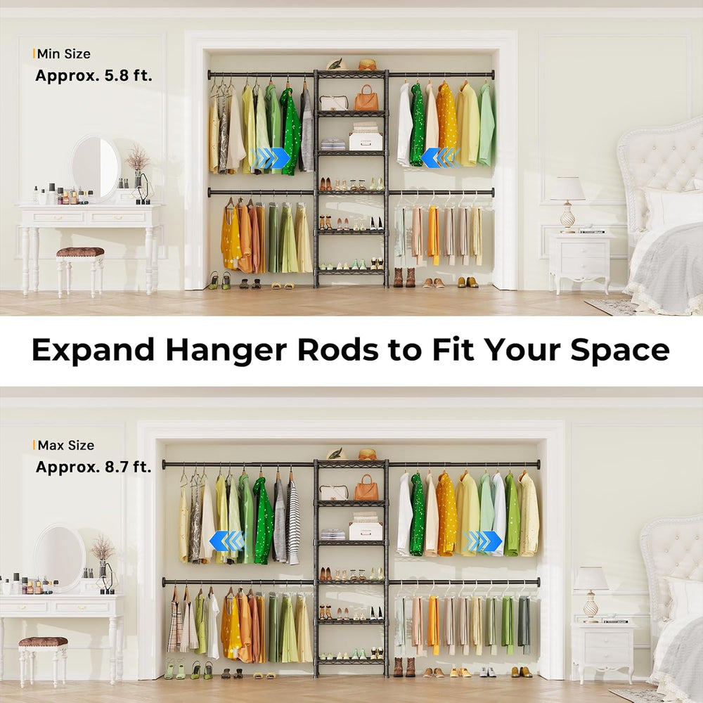 M5 Wall Mounted Clothes Garment Rack with 4 Hangers, Upgrade Black