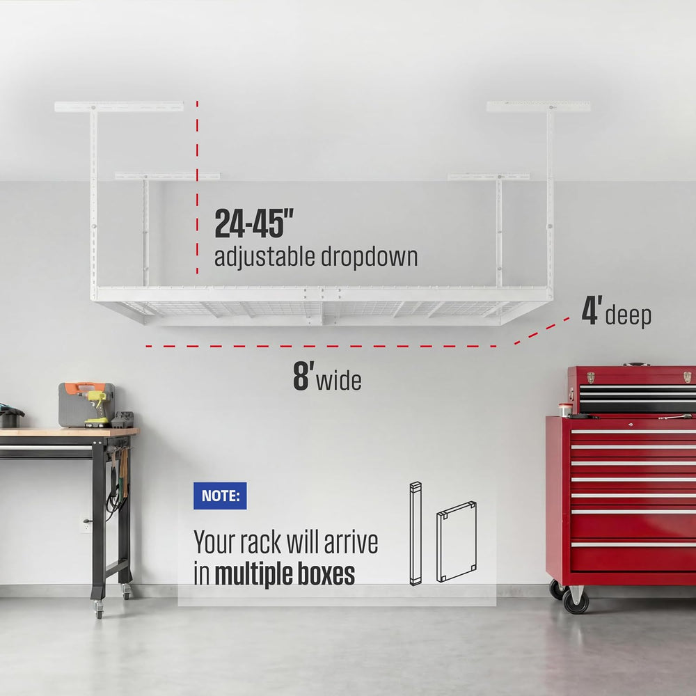 SafeRacks 4x8 Overhead Garage Storage Rack, 5-pc Hook Pack, 24"-45"...